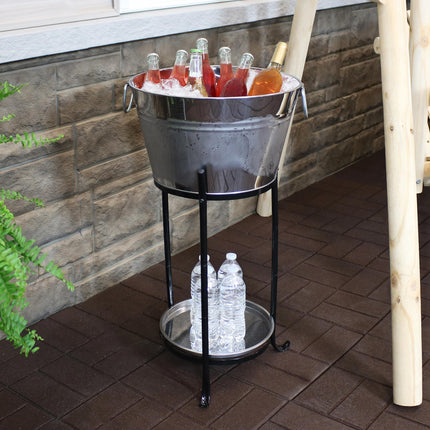 Sunnydaze Ice Bucket Drink Cooler with Stand and Tray for Parties, Stainless Steel
