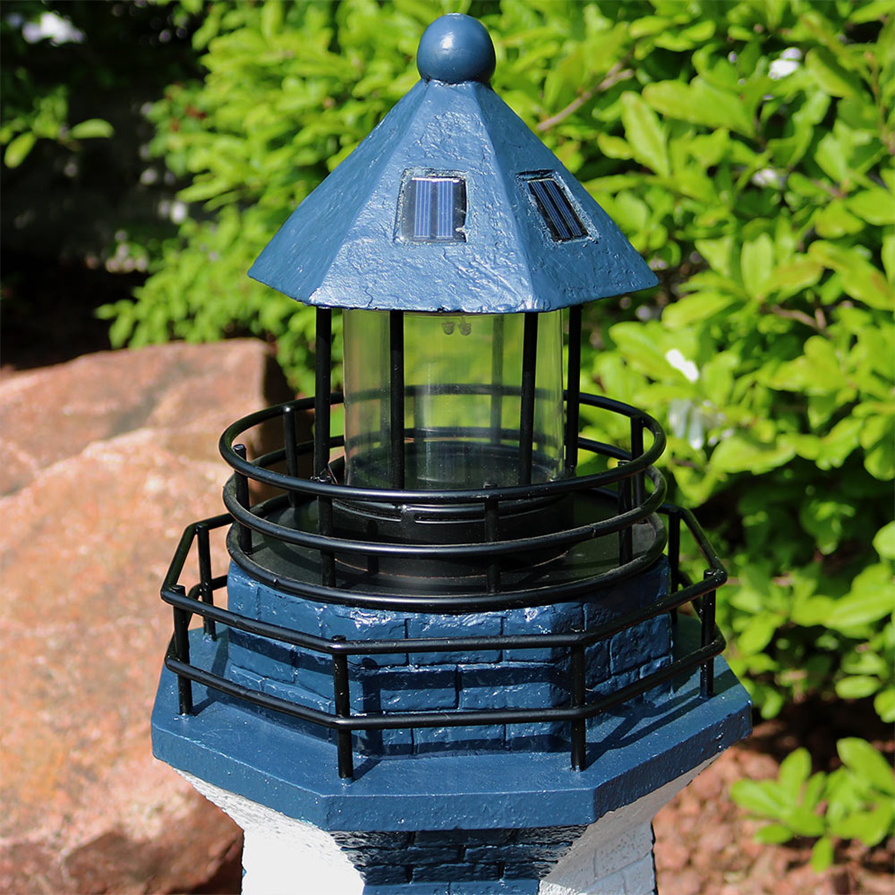 Sunnydaze Solar Striped LED Lighthouse Outdoor Decor, 36 Inch Tall ...