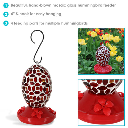 Sunnydaze Red Mosaic Flower Hummingbird Feeder, 7-Inch
