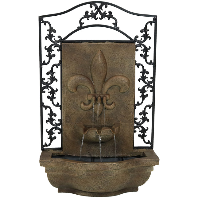 Sunnydaze French Lily Outdoor Wall Water Fountain, with Electric Submersible Pump, 33 Inch Tall