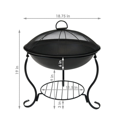 Sunnydaze Elegant Steel Fire Pit Bowl - Black Outdoor Wood-Burning Patio Fireplace and Stand with Spark Screen Guard