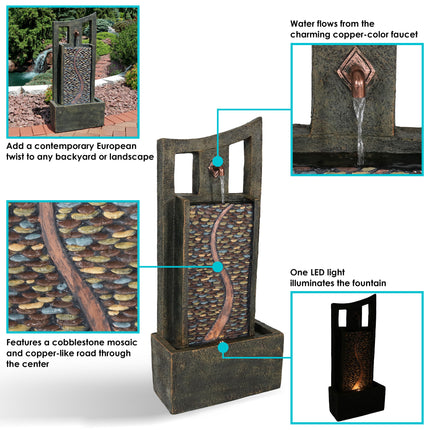Sunnydaze Modern Road Outdoor Fountain with LED Light, 39-Inch Tall