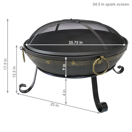 Sunnydaze Victorian Steel Outdoor Wood Burning Fire Bowl, 25-Inch Diameter