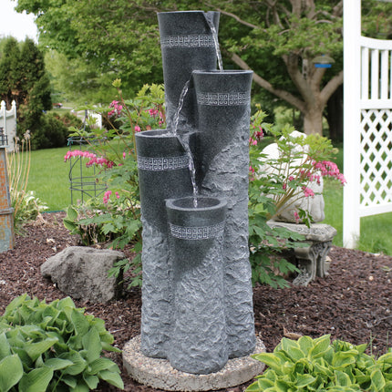 Sunnydaze 4-Tier Staggered Pillars Outdoor Water Fountain with LED Lights, 41-Inch Tall