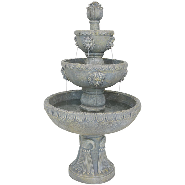 Sunnydaze Four Tier Lion Head Outdoor Water Fountain, Includes Electric Submersible Pump, 53 Inch Tall