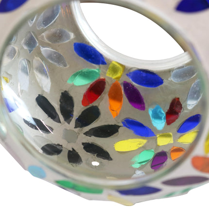 Sunnydaze Rainbow Daisies Mosaic Glass Fly-Through Hanging Bird Feeder, 6-Inch