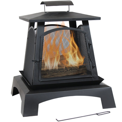 Sunnydaze Pagoda Style Steel with Black Finish Wood-Burning Fire Pit, 32-Inch
