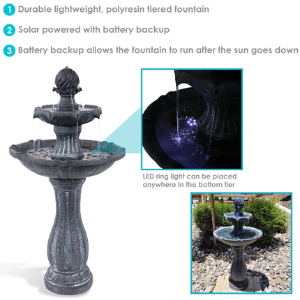 Sunnydaze 2-Tier Arcade Solar with Battery Backup Outdoor Water Fountain with LED Light, Black Finish, 45 Inch Tall