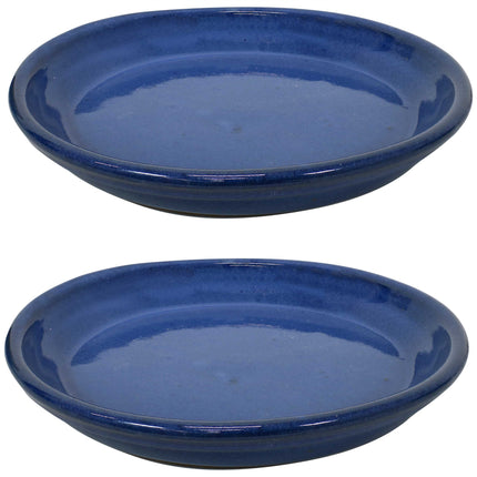 Sunnydaze Set of 2 Ceramic Planter Saucers - High-Fired Glazed UV and Frost-Resistant Finish - Outdoor/Indoor Use