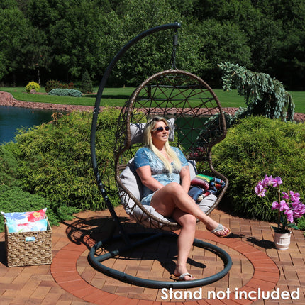 Sunnydaze Danielle Hanging Egg Chair, Resin Wicker Basket Design, Outdoor Use, Includes Cushion