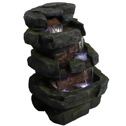 Sunnydaze Outdoor Electric Tiered Stone Waterfall with LED Lights, 24 Inch Tall