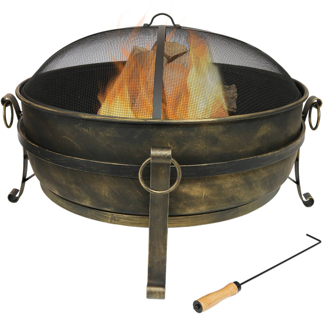 Sunnydaze Steel Cauldron Fire Pit with Spark Screen