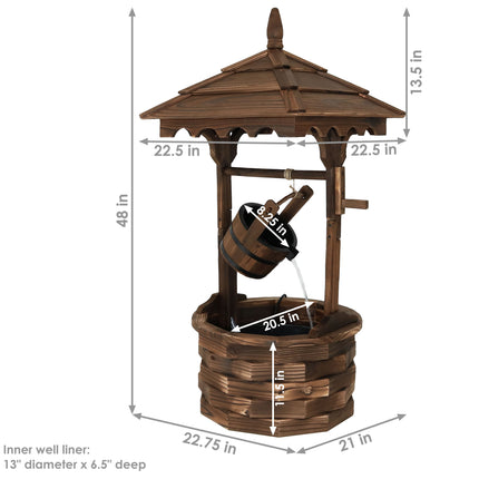Sunnydaze Old-Fashioned Wood Wishing Well Fountain with Liner, 48-Inch Tall