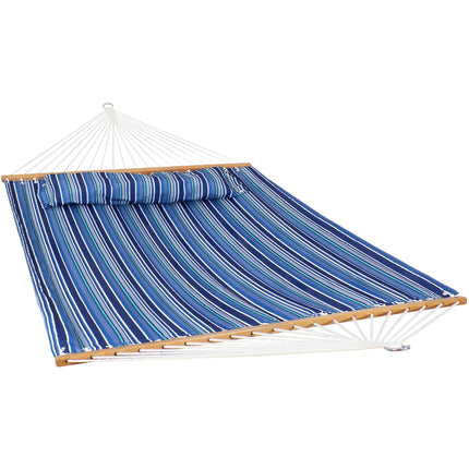 Sunnydaze 2-Person Quilted Printed Fabric Spreader Bar Hammock and Pillow - Striped Prints