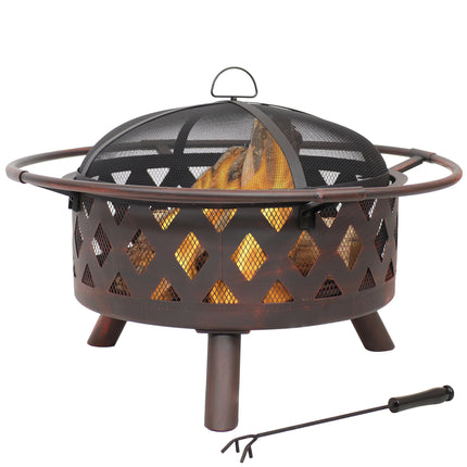 Sunnydaze 30 Inch Bronze Crossweave Wood Burning Fire Pit with Spark Screen