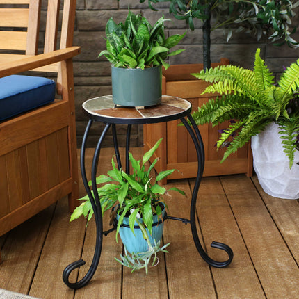 Sunnydaze Plant Stand - Indoor or Outdoor Plant Holder or Side Table - Slate Tile Top with Steel Frame - For Garden, Patio, or Inside the Home