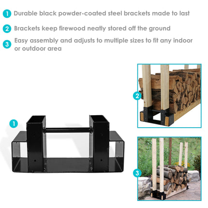 Sunnydaze Steel Firewood Log Rack Bracket Kit - Adjustable to Any Length