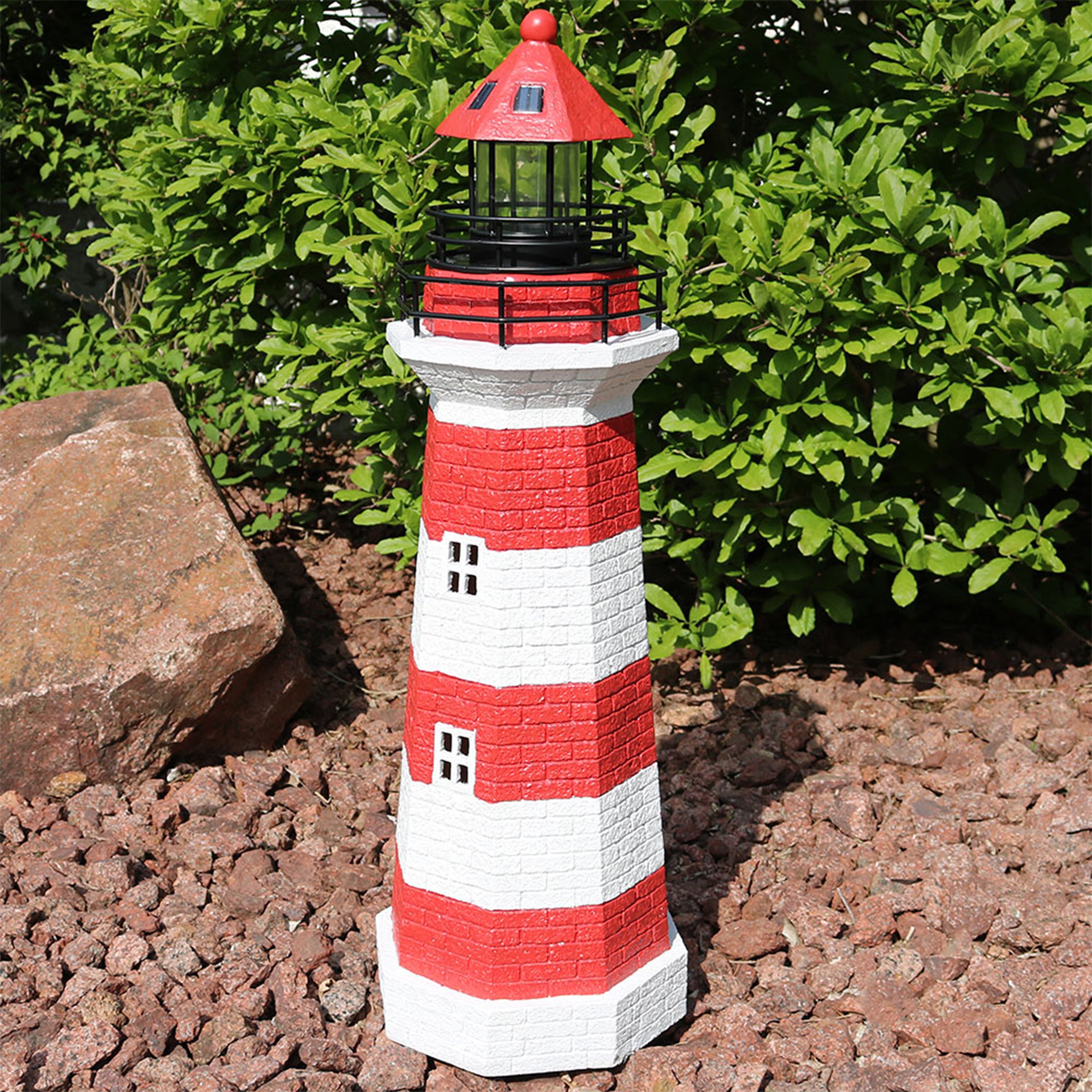 Sunnydaze Solar Striped LED Lighthouse Outdoor Decor, 36 Inch Tall ...