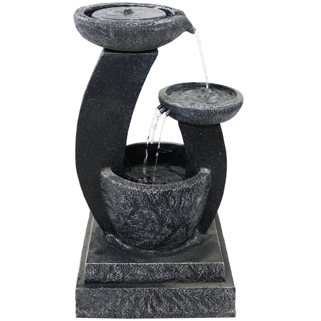 Sunnydaze Modern Cascading Bowls Solar Water Fountain with Battery Backup, 28 Inch Tall