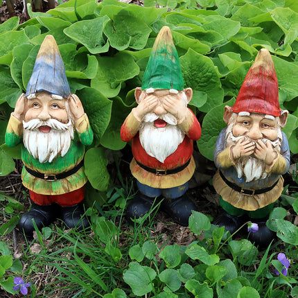 Sunnydaze Three Wise Gnomes, Hear No Evil, Speak No Evil, See No Evil Set