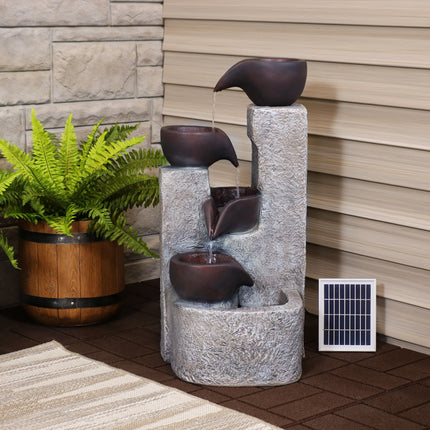 Sunnydaze Aged Tiered Vessels Solar Fountain with Battery Backup, 29-Inch