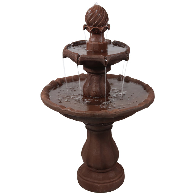 Sunnydaze Two Tier Solar Outdoor Water Fountain with Battery Backup, Rust Finish, 35 Inch Tall