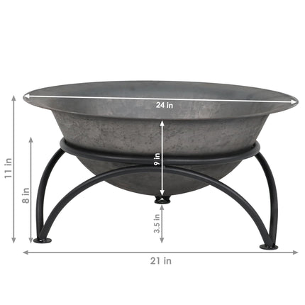 Sunnydaze Small Dark Gray Wood-Burning Cast Iron Fire Pit Bowl with Stand, 24 Inch Diameter