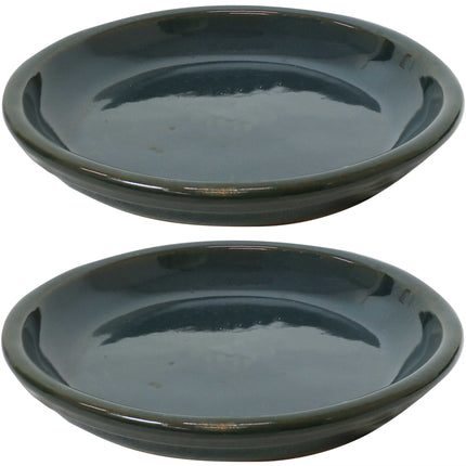 Sunnydaze Set of 2 Ceramic Planter Saucers - High-Fired Glazed UV and Frost-Resistant Finish - Outdoor/Indoor Use