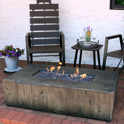 Sunnydaze Rustic Faux Wood Outdoor Propane Gas Fire Pit Coffee Table, 48-Inch