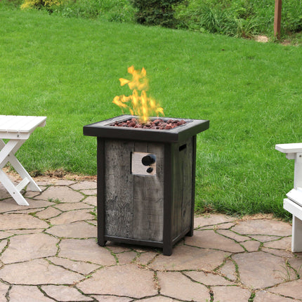 Sunnydaze Square Outdoor Propane Gas Fire Pit Table with Weathered Wood Look, 25 Inches Tall