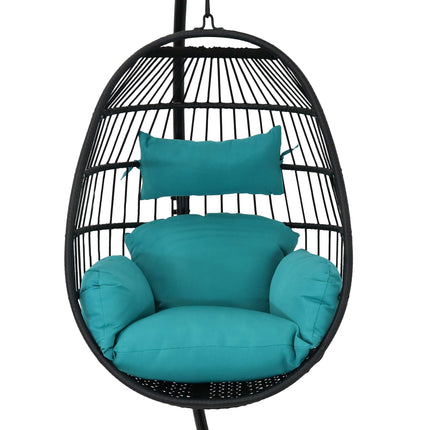 Sunnydaze Dalia Steel Hanging Egg Chair with Cushions and Steel Stand, 81 Inches Tall