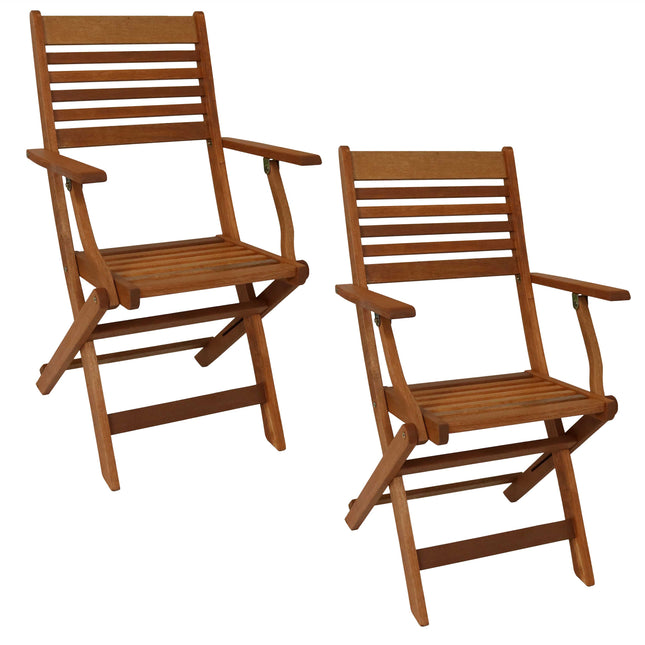 Sunnydaze Meranti Wood with Teak Oil Finish Outdoor Folding Patio Armchairs, Set of 2