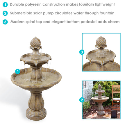 Sunnydaze Two Tier Solar with Battery Backup Outdoor Water Fountain, Earth Finish, 35 Inch Tall