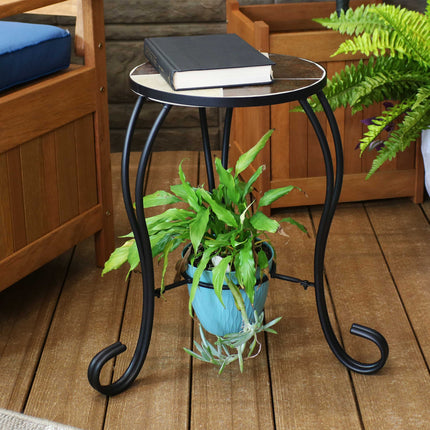 Sunnydaze Plant Stand - Indoor or Outdoor Plant Holder or Side Table - Ceramic Tile Top with Steel Frame - For Garden, Patio, or Inside the Home
