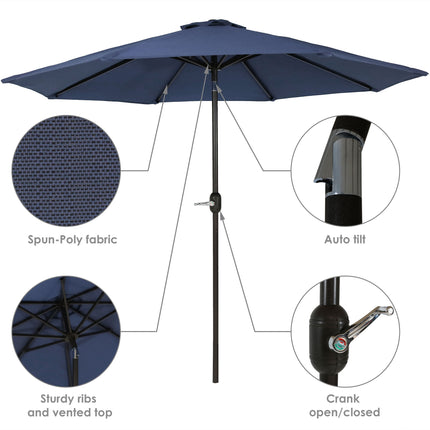 Sunnydaze 9-Foot Aluminum Spun-Poly Market Umbrella with Auto Tilt and Crank
