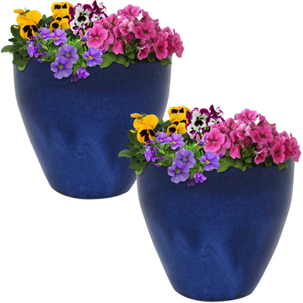 Sunnydaze Resort Set of 2 Ceramic Flower Pot Planter with Drainage Hole - High-Fired Glazed UV and Frost-Resistant Finish - Outdoor/Indoor Use