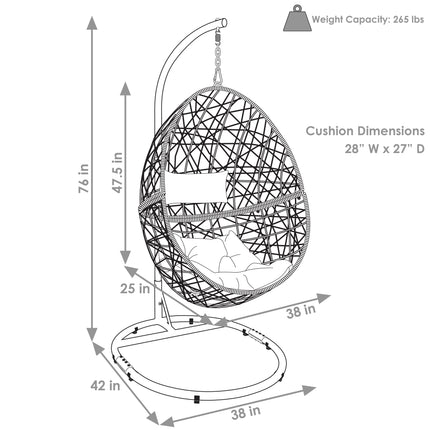 Sunnydaze Caroline Hanging Egg Chair with Steel Stand Set, Resin Wicker, Modern Design, Outdoor Use, Includes Cushion