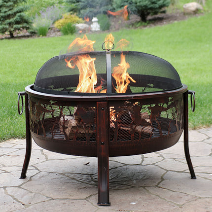 Sunnydaze Pheasant Hunting Fire Pit, 30-Inch Diameter, with Spark Screen