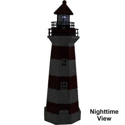 Sunnydaze Solar Striped LED Lighthouse Outdoor Decor, 36 Inch Tall
