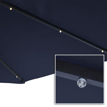 Sunnydaze Solar LED 10-Foot Offset Patio Umbrella with Cantilever, Crank, and Cross Base
