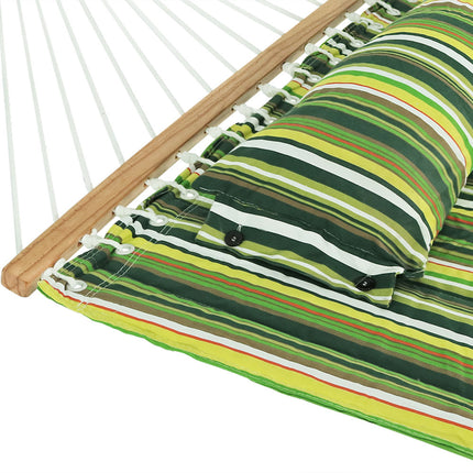 Sunnydaze 2 Person Freestanding Quilted Fabric Spreader Bar Hammock, Choose From 12 or 15 Foot Stand,  Melon Stripe