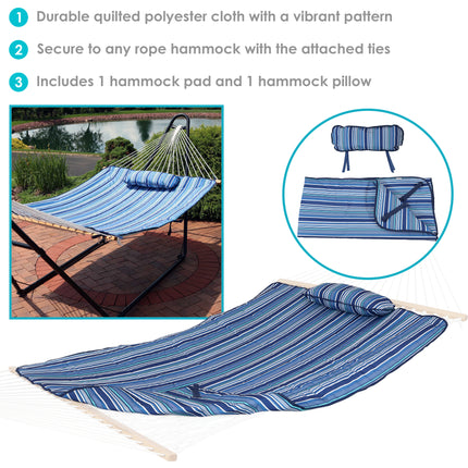 Sunnydaze Cotton Quilted Hammock Pad and Pillow - Stripe Prints