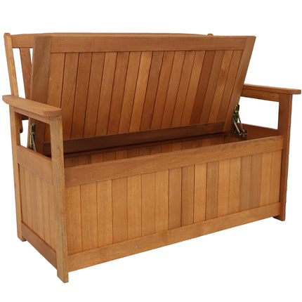 Sunnydaze Meranti Wood Outdoor Storage Bench with Teak Oil Finish, 47-Inch