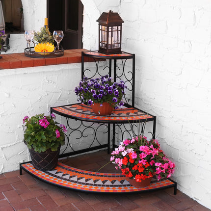 Sunnydaze 3-Tier Step Style Mosaic Tiled Indoor/Outdoor Corner Display Shelf for Plants and Decor, 40 Inch Tall