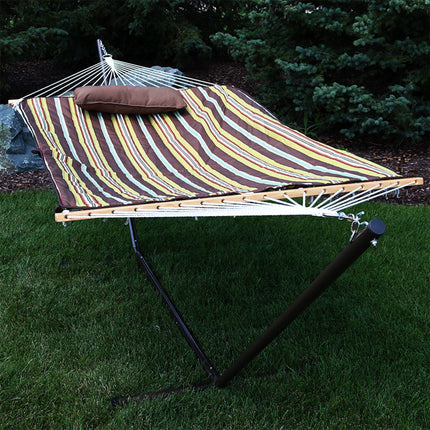 Sunnydaze Desert Stripe Cotton Rope Hammock with 12 Foot Steel Stand, Pad and Pillow, 275 Pound Capacity