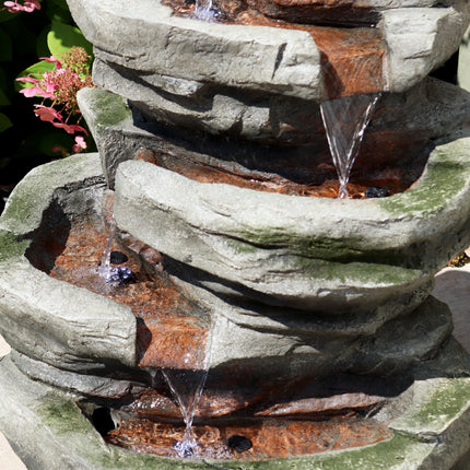 Sunnydaze Electric Lighted Cobblestone Waterfall Fountain with LED Lights, 31 Inch Tall