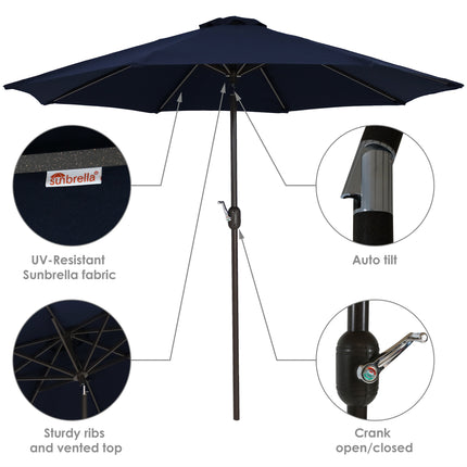 Sunnydaze 9-Foot Aluminum Sunbrella Market Umbrella with Auto Tilt and Crank