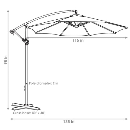Sunnydaze Steel 10-Foot Offset Patio Umbrella with Cantilever, Crank, and Cross Base, 8 Steel Ribs