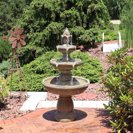 Sunnydaze Three-Tier Outdoor Water Fountain, Includes Electric Submersible Pump, 48 Inch Tall