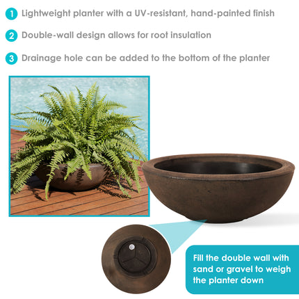 Sunnydaze Percival Indoor/Outdoor Planter Pot, Sable Finish, 21-Inch Diameter
